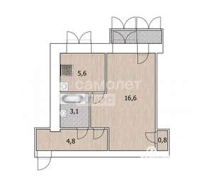 1-к квартира, вторичка, 32м2, 4/5 этаж