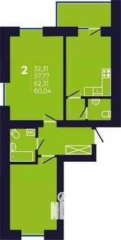2-к квартира, вторичка, 60м2, 5/12 этаж