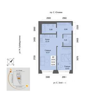 2-к квартира, вторичка, 53м2, 10/32 этаж