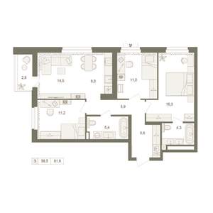 3-к квартира, вторичка, 82м2, 6/25 этаж