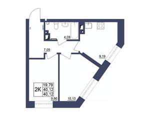 2-к квартира, строящийся дом, 40м2, 9/34 этаж