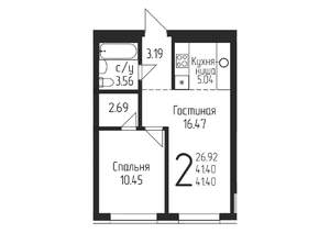 1-к квартира, строящийся дом, 41м2, 2/24 этаж