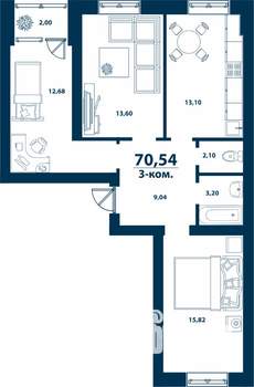 3-к квартира, строящийся дом, 71м2, 5/5 этаж