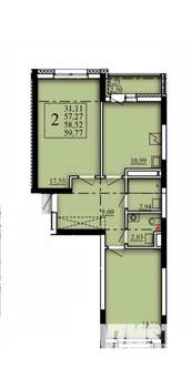 2-к квартира, вторичка, 59м2, 6/21 этаж