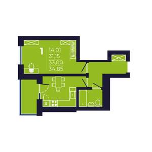 1-к квартира, вторичка, 33м2, 10/25 этаж