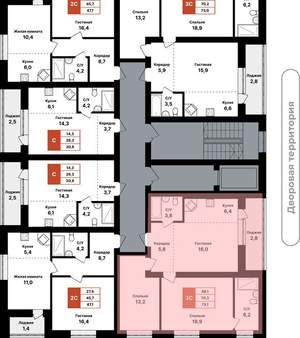 3-к квартира, вторичка, 73м2, 2/8 этаж