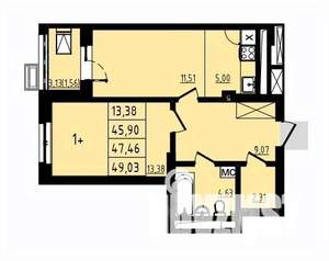 1-к квартира, вторичка, 47м2, 18/25 этаж