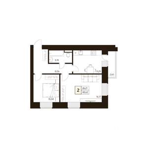 2-к квартира, строящийся дом, 49м2, 1/17 этаж