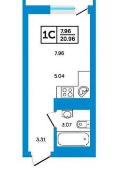 Студия квартира, вторичка, 21м2, 6/25 этаж