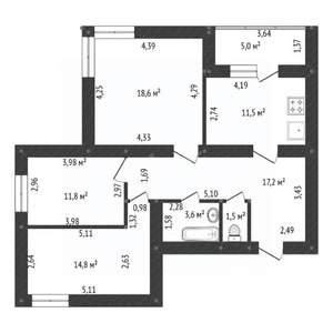 3-к квартира, вторичка, 84м2, 9/14 этаж