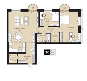 2-к квартира, вторичка, 100м2, 16/25 этаж