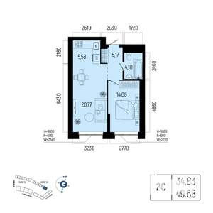2-к квартира, вторичка, 50м2, 15/25 этаж