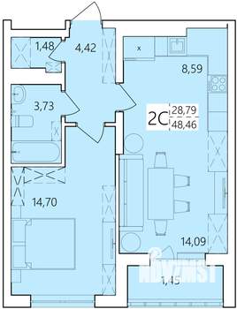 2-к квартира, вторичка, 48м2, 8/25 этаж