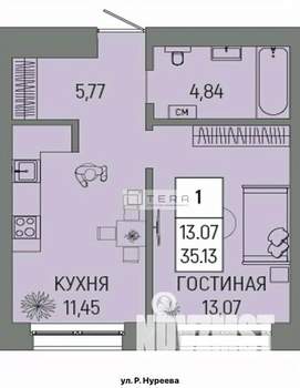 1-к квартира, вторичка, 35м2, 2/15 этаж
