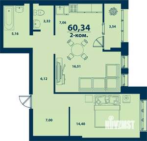2-к квартира, вторичка, 60м2, 4/9 этаж