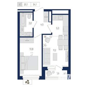2-к квартира, вторичка, 34м2, 14/22 этаж