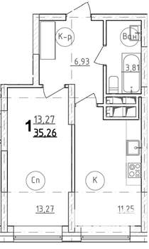 1-к квартира, строящийся дом, 36м2, 18/28 этаж