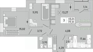 3-к квартира, вторичка, 77м2, 11/24 этаж