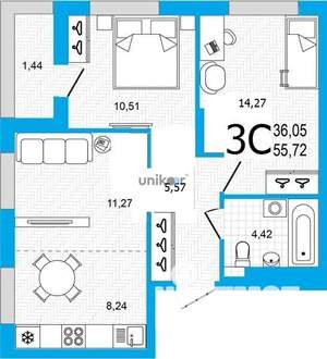 3-к квартира, вторичка, 56м2, 20/20 этаж