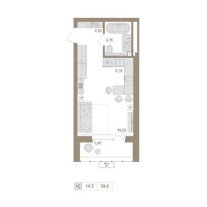 1-к квартира, вторичка, 28м2, 22/25 этаж