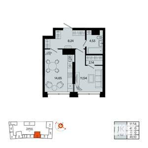 1-к квартира, вторичка, 41м2, 6/31 этаж