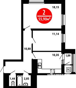 2-к квартира, вторичка, 56м2, 20/25 этаж