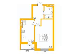 1-к квартира, строящийся дом, 22м2, 27/27 этаж