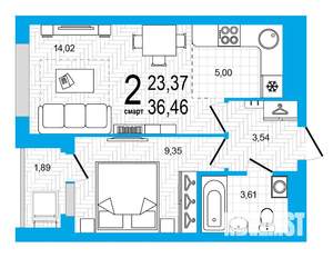 2-к квартира, вторичка, 36м2, 15/25 этаж