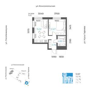 2-к квартира, вторичка, 37м2, 18/32 этаж