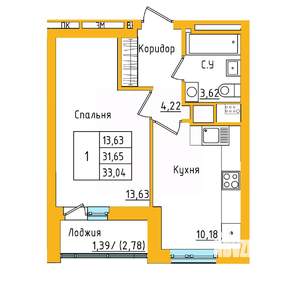1-к квартира, строящийся дом, 33м2, 19/27 этаж
