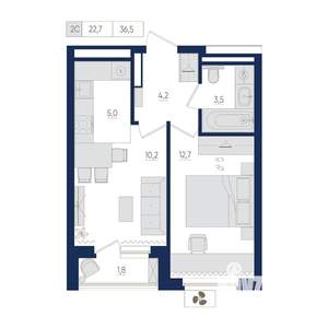 2-к квартира, вторичка, 37м2, 11/22 этаж