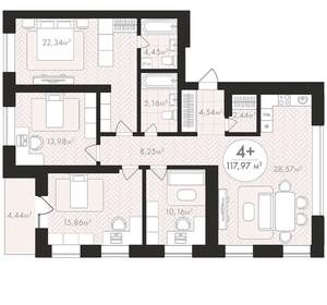 4-к квартира, вторичка, 118м2, 24/24 этаж