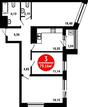 3-к квартира, вторичка, 79м2, 21/25 этаж