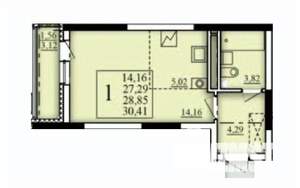 1-к квартира, строящийся дом, 29м2, 7/25 этаж