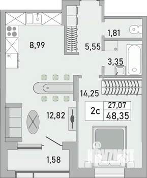 2-к квартира, вторичка, 48м2, 12/24 этаж