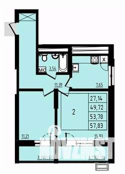 2-к квартира, строящийся дом, 54м2, 25/25 этаж