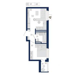 1-к квартира, вторичка, 29м2, 4/22 этаж