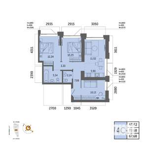 4-к квартира, вторичка, 68м2, 27/32 этаж
