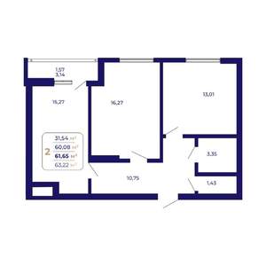 2-к квартира, строящийся дом, 62м2, 18/21 этаж