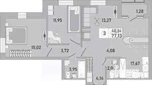 3-к квартира, вторичка, 77м2, 6/24 этаж