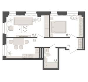 2-к квартира, вторичка, 54м2, 3/23 этаж