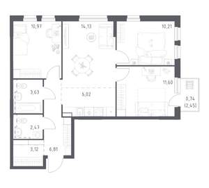 3-к квартира, вторичка, 70м2, 15/17 этаж