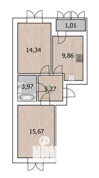2-к квартира, вторичка, 51м2, 6/9 этаж