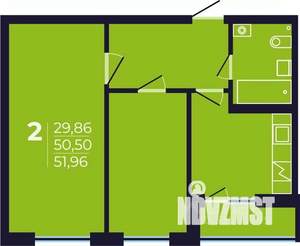 2-к квартира, строящийся дом, 52м2, 8/17 этаж