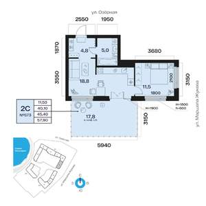2-к квартира, вторичка, 45м2, 4/32 этаж