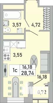 1-к квартира, строящийся дом, 29м2, 9/24 этаж