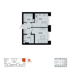1-к квартира, вторичка, 33м2, 4/20 этаж