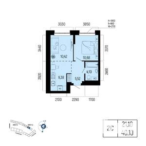 2-к квартира, вторичка, 40м2, 5/25 этаж