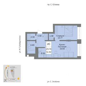 2-к квартира, вторичка, 52м2, 19/25 этаж