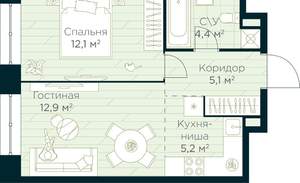 1-к квартира, вторичка, 40м2, 4/15 этаж